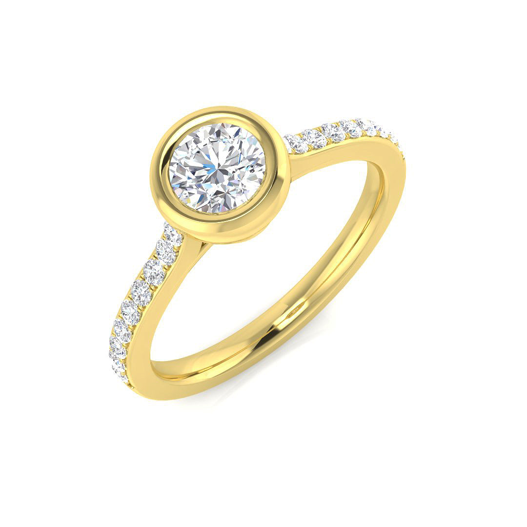 Solitaire Halo Diamond Ring | Round-Cut with Pave Set Diamonds | Lab & Natural Diamonds Available