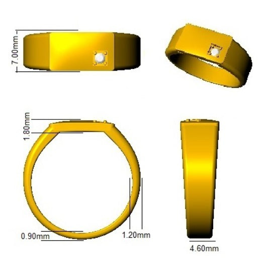 Yellow metal ring with dimensions labeled on a white background