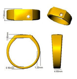 Yellow metal ring with dimensions labeled on a white background