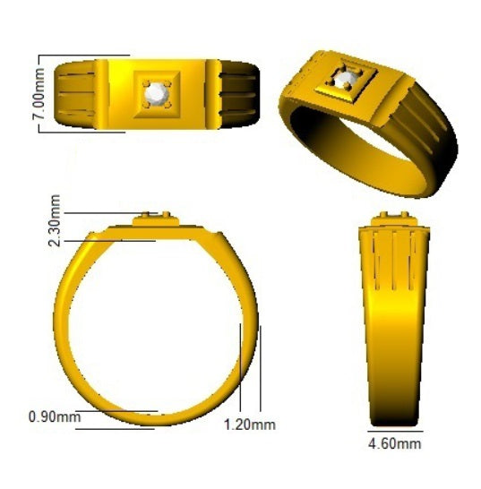 Yellow metal ring with dimensions labeled on a white background