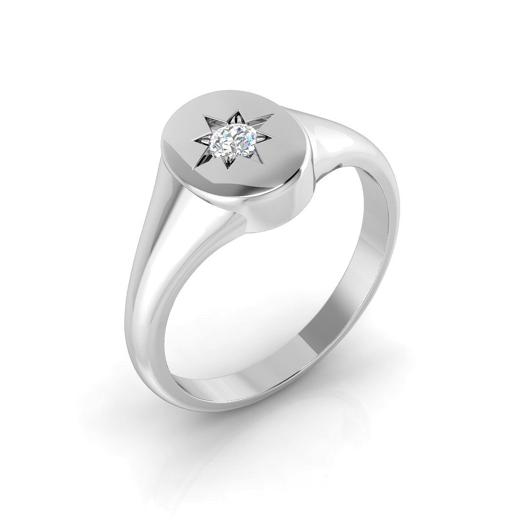 Star Set Diamond Signet Ring 0.10ct | Classic Gold & Platinum Ring