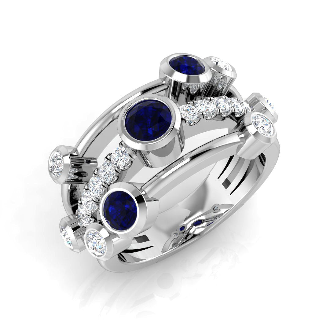 Blue Sapphire Diamond Bubble Ring