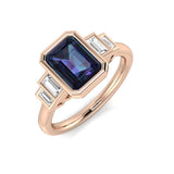 Emerald Cut Sapphire Five Stone Ring with Baguette Diamonds | Gemstone Side Stone Ring