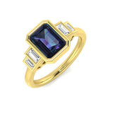 Emerald Cut Sapphire Five Stone Ring with Baguette Diamonds | Gemstone Side Stone Ring