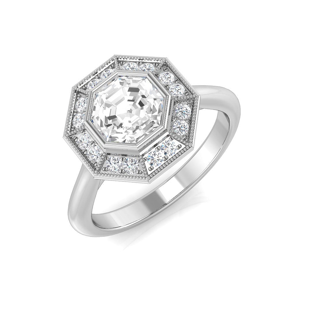 Octagon Halo Diamond Engagement Ring 1.5ct | Art Deco UK Hallmarked