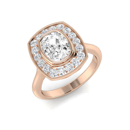 Natural Cushion Cut Diamond Halo Engagement Ring