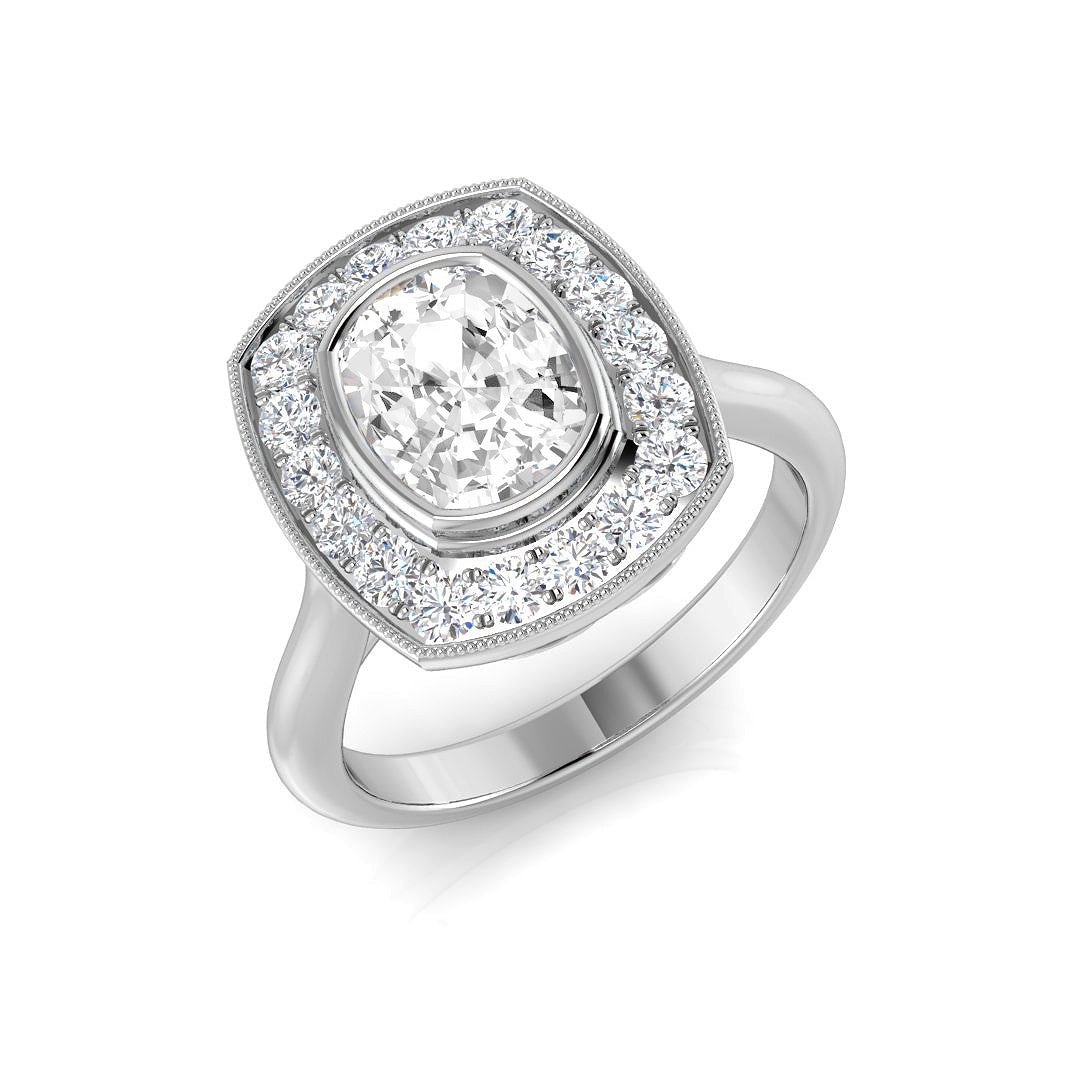 Diamond Cushion Halo Engagement Ring 1.25–1.5ct | Gold and Platinum
