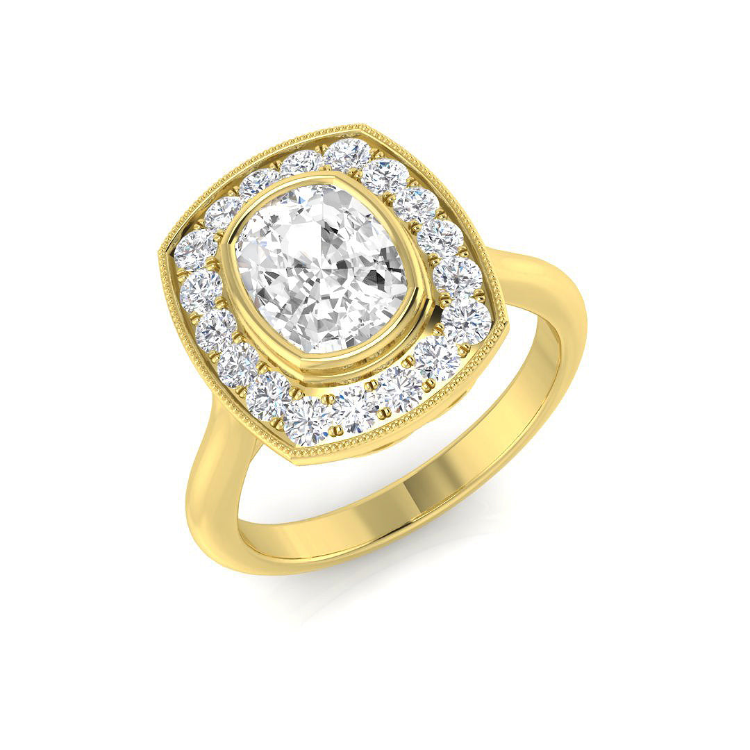 Natural Cushion Cut Diamond Halo Engagement Ring