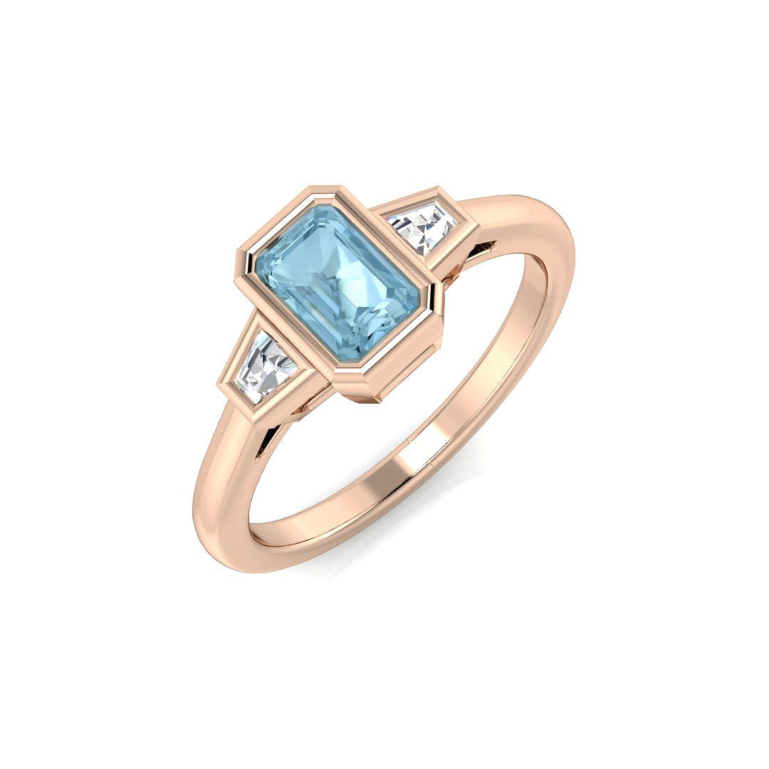 Bezel Set Emerald Cut Aquamarine Engagement Ring