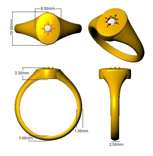 Yellow ring with measurements on a white background