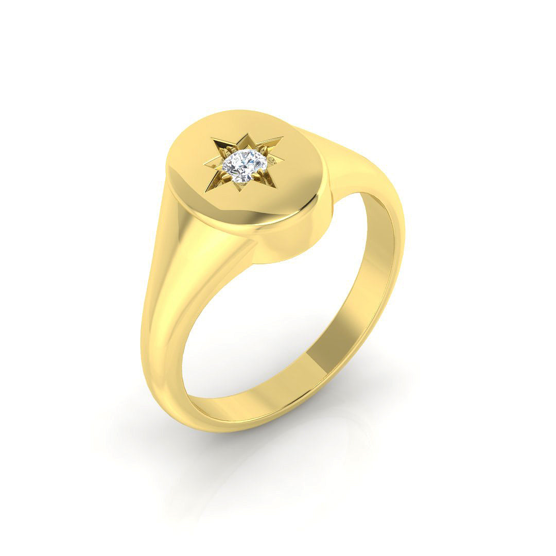 Diamond Dumbarton Signet Ring | 0.1ct | Hallmarked Gold & Platinum