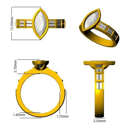Verlobungsring mit Marquise-Diamanten (Solitär, natürlich &amp; im Labor gezüchtet) | Klassisches, schlichtes Ringband