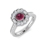 Diamond Derby Pink Tourmaline Ring | 1ct | Hallmarked Gold & Platinum