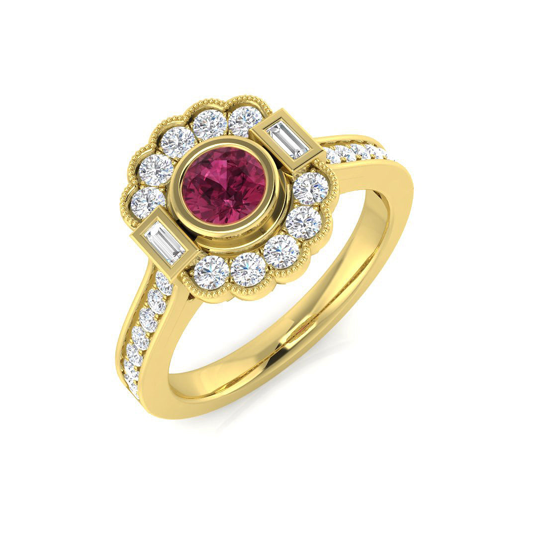 Diamond Derby Pink Tourmaline Ring | 1ct | Hallmarked Gold & Platinum