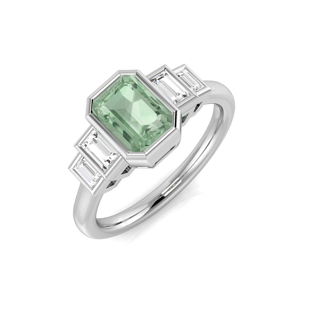 Green Amethyst Ring 5 Stone Bezel Set