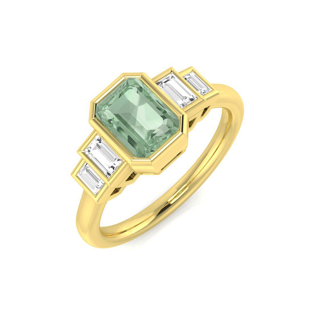 Emerald Cut Green Amethyst Ring in White Gold