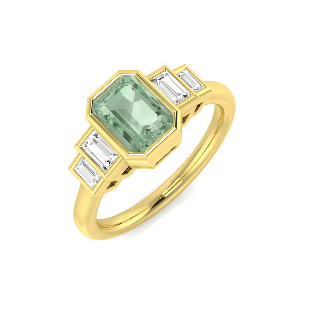 Emerald Cut Green Amethyst Ring in White Gold