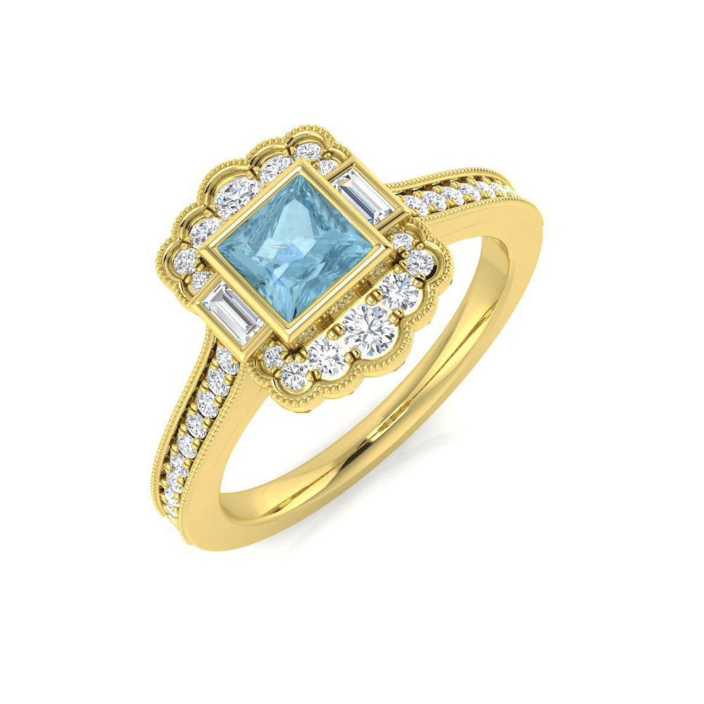 Yellow Gold Princess Cut Aquamarine Vintage Ring