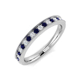 Sapphire Diamond Ring, White Gold Ring, Half Eternity Ring, Sapphire Ring
