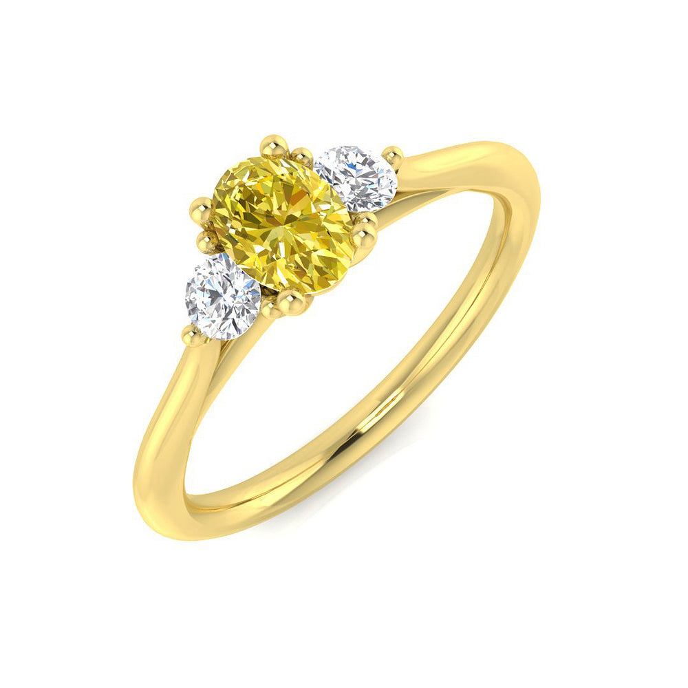 Yellow Diamond Ring, Oval Diamond Ring, Three Stone Engagement Ring