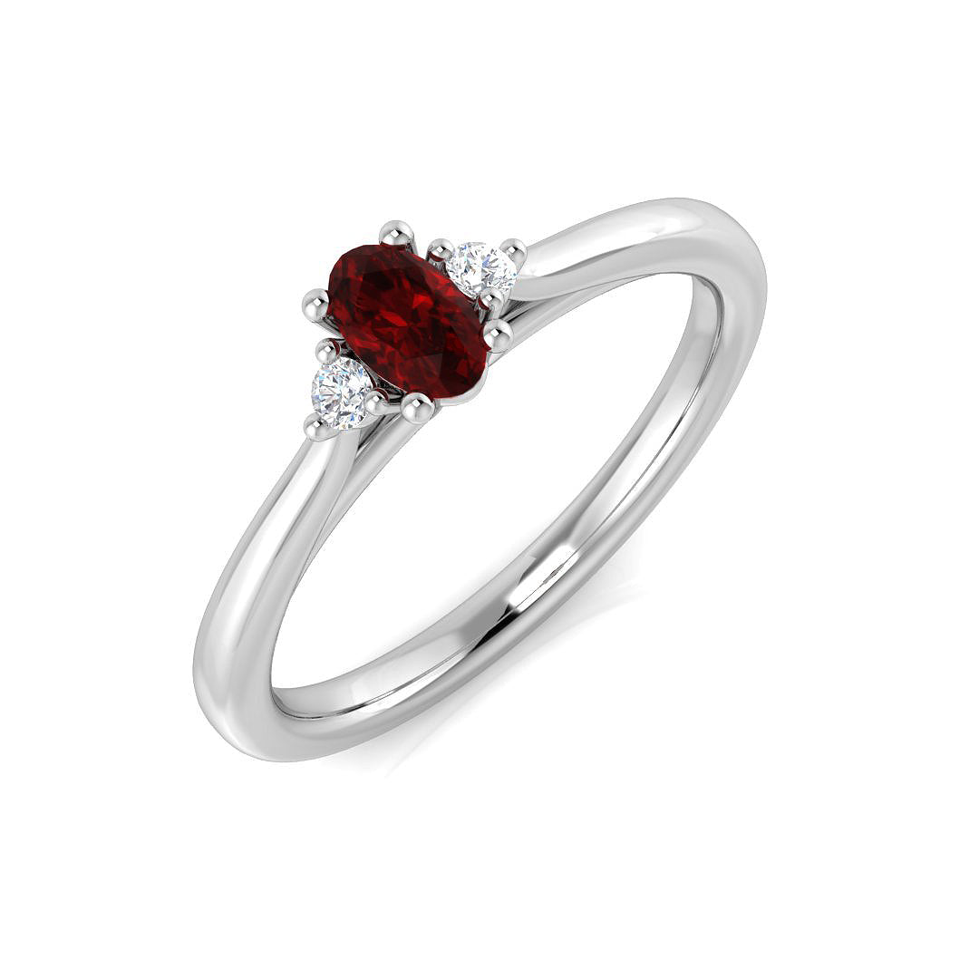 9K Yellow Gold Round Cut Natural Diamond Three-Stone Ring with Oval Colour Gemstone