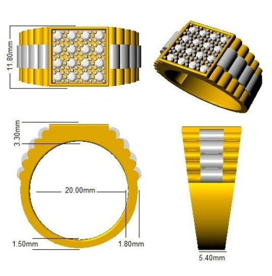Men’s Diamond Ring UK with Pavé Layout and Square Halo