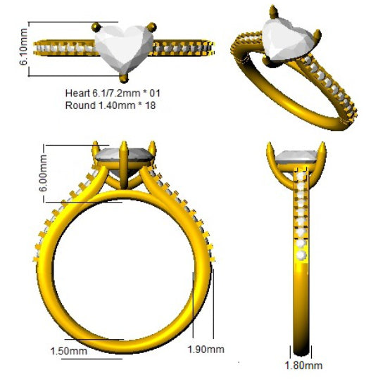 Heart Shape Diamond Solitaire Engagement Ring in Gold | Natural & Lab Grown