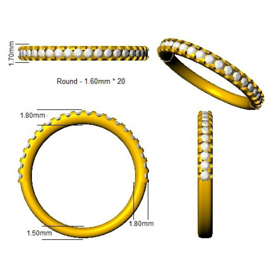 0.40Carat D-E/VS Lab Grown Diamond Half Eternity Wedding Ring 18k Yellow Gold Ready To Ship