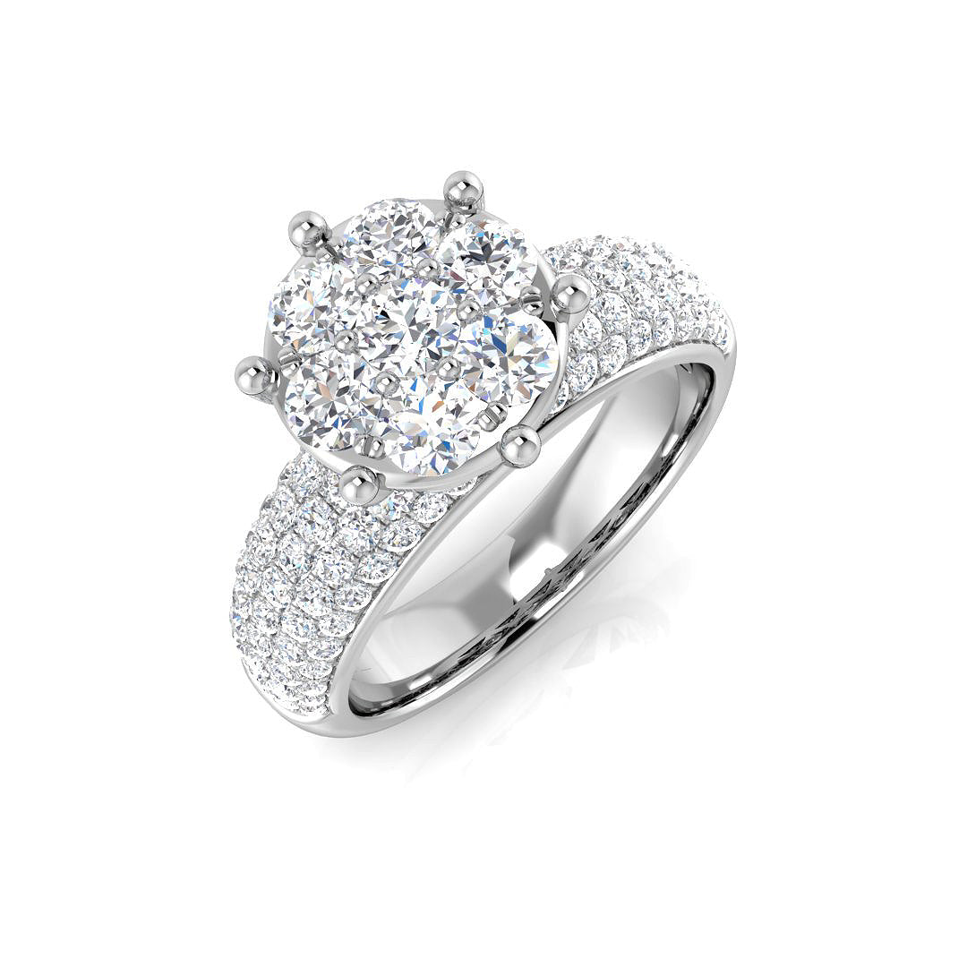 Natural Round Cut Diamond Prong Set Cluster Ring For Women