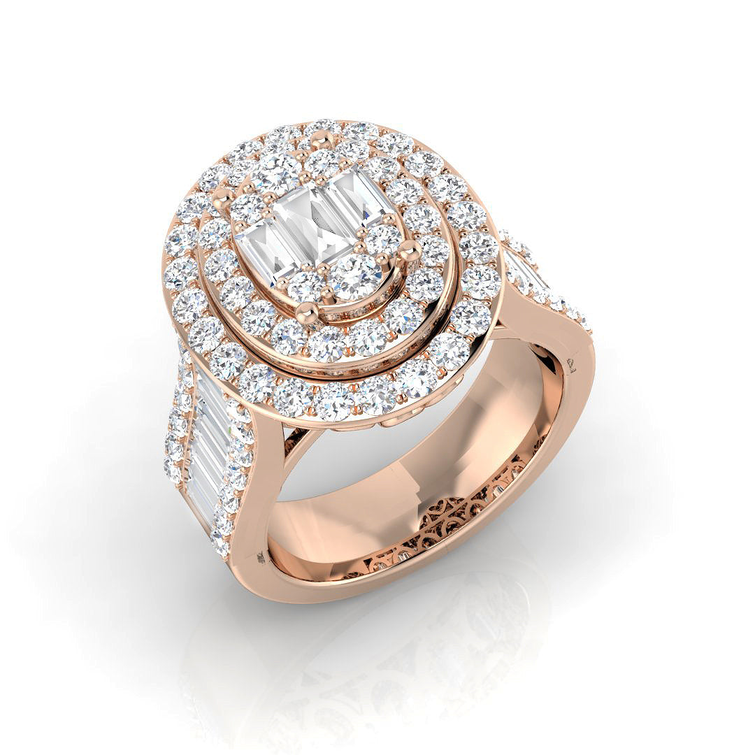 Diamond Halo Ring | 2.5ct | Baguette & Round Cut | Lab & Natural Diamonds