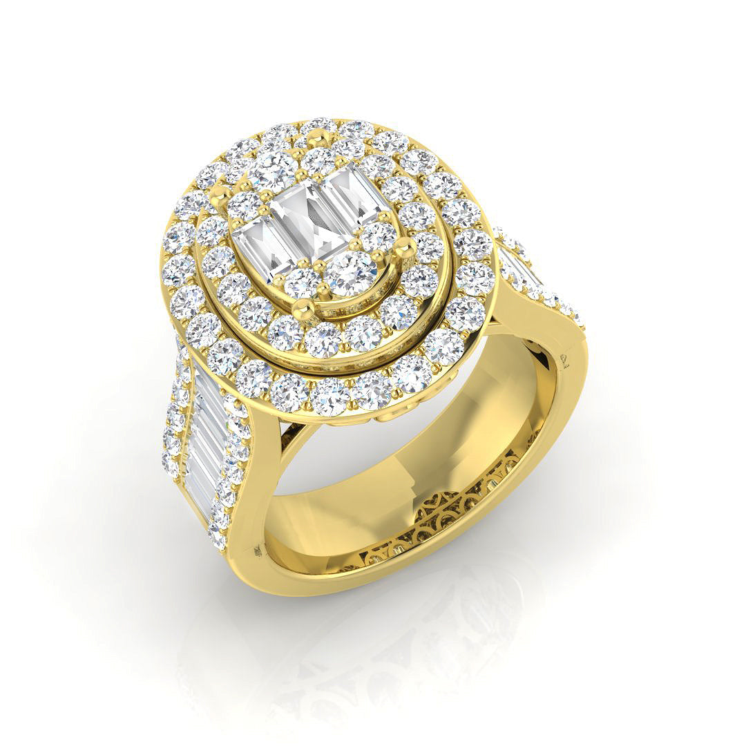 Diamond Halo Ring | 2.5ct | Baguette & Round Cut | Lab & Natural Diamonds