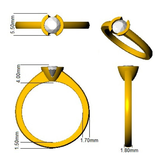 Yellow ring with measurements on a white background