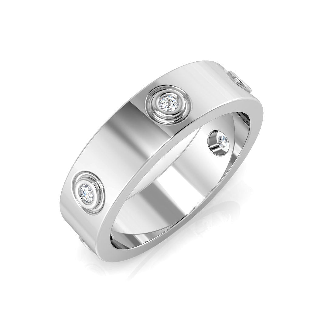 0.10Ct Yellow Gold Screw Motif Diamond Ring – Classic Wide Statement Band