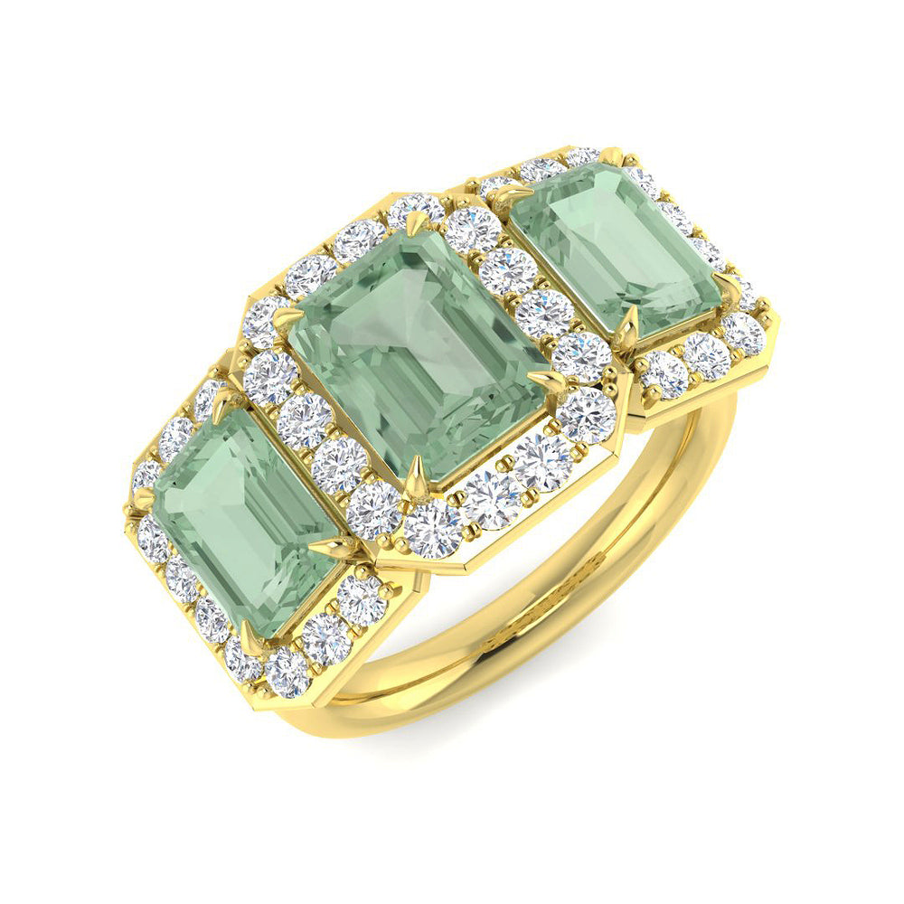 Green Amethyst Diamond Halo Ring