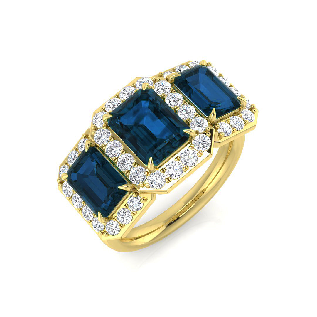 Blue Topaz Diamond Halo Ring