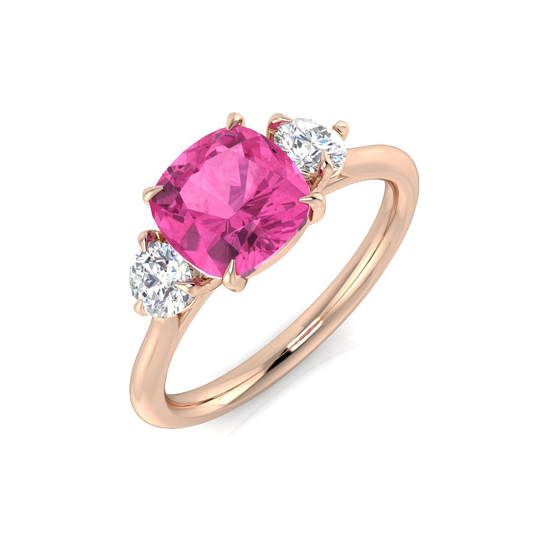 Three Stone Pink Sapphire Ring
