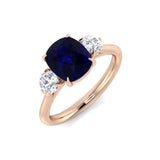 Cushion Cut Blue Sapphire Three Stone Ring for Her