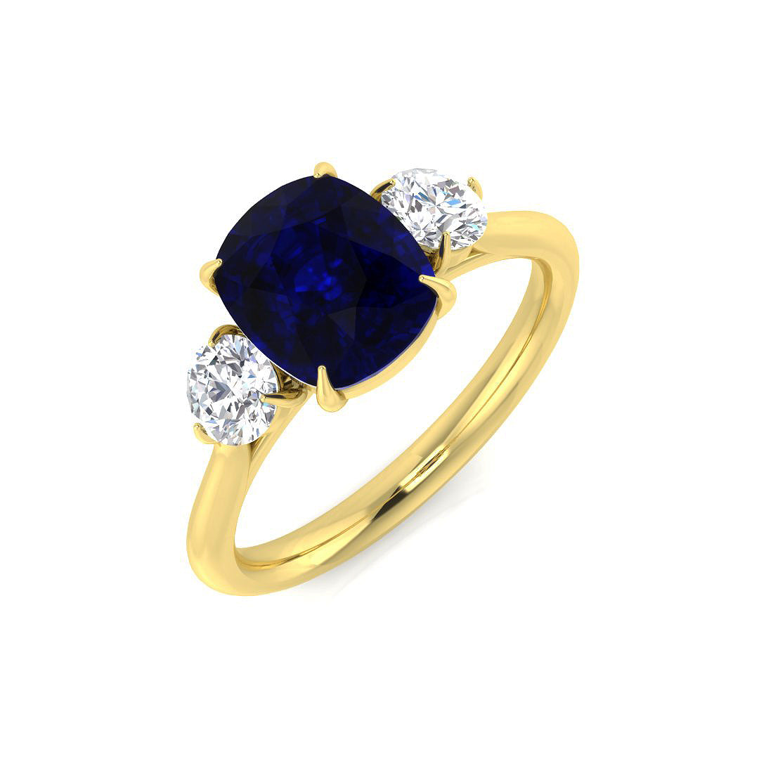 Cushion Cut Blue Sapphire Three Stone Ring for Women