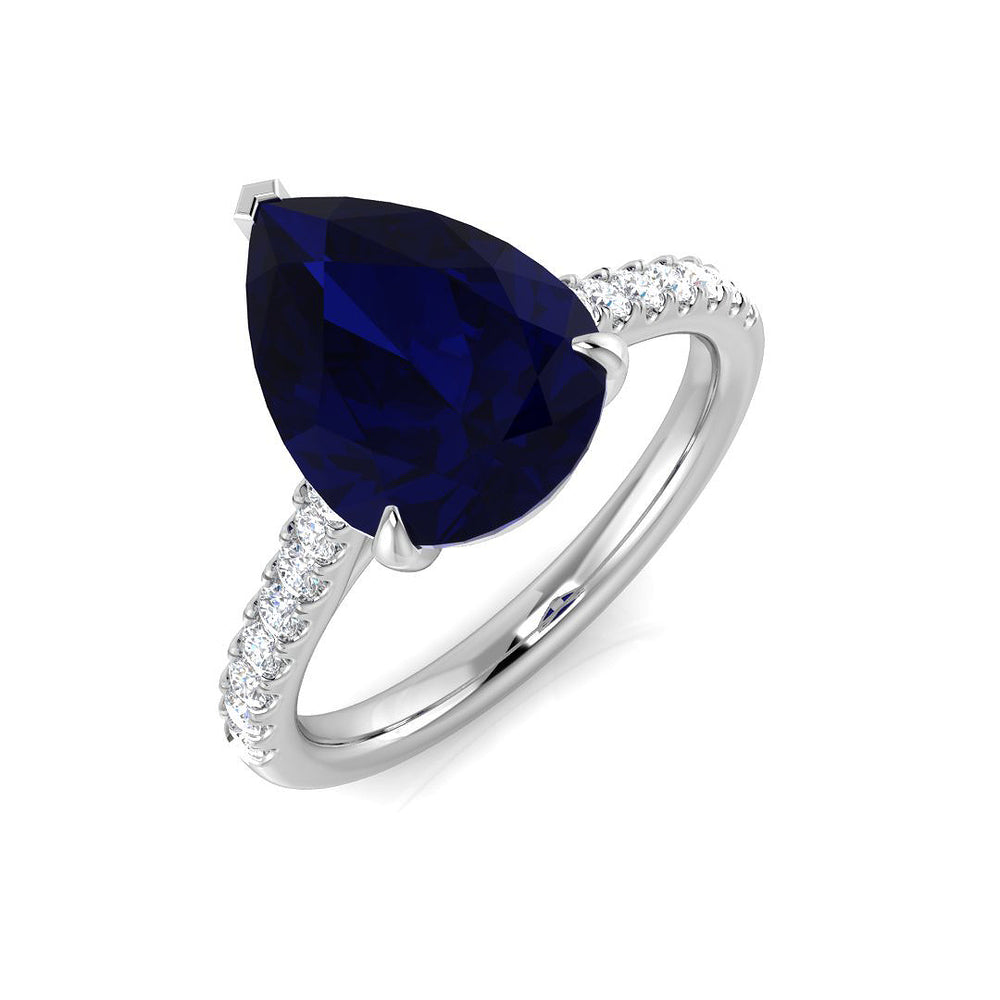 Pear Cut Blue Sapphire Ring with Pave Diamonds