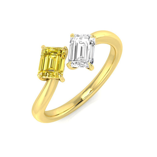 Lab-Grown & Natural Emerald-Cut Two-Stone Diamond Ring | Gold & Platinum