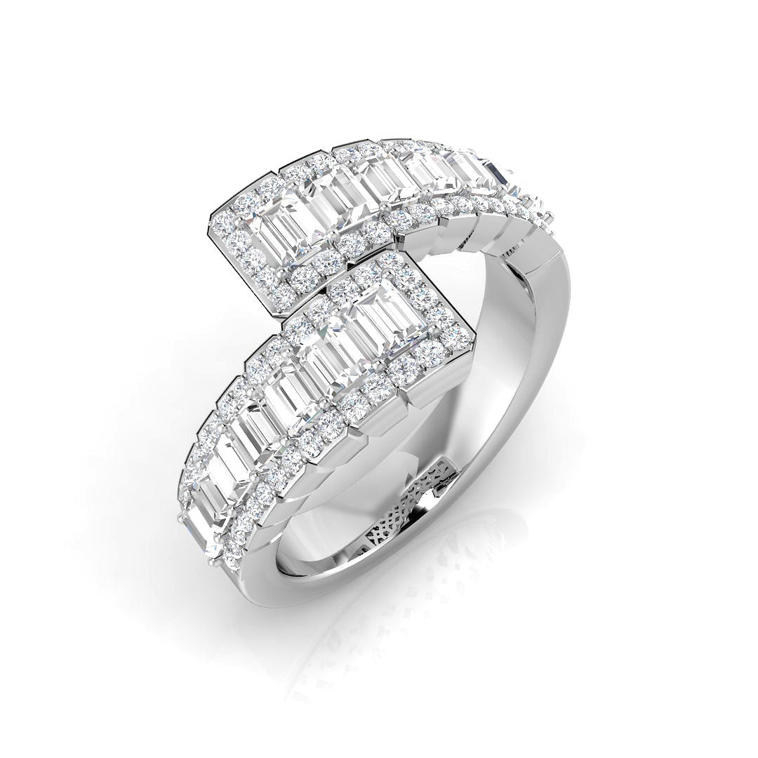 Baguette & Round Diamond Cross-Over Ring | 1 Carat | Lab-Grown & Natural Diamonds