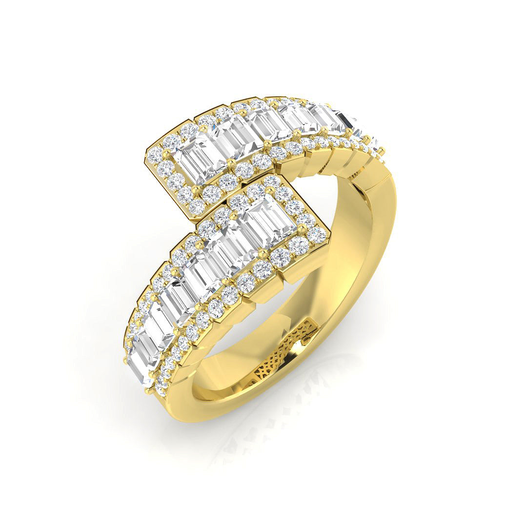 Baguette & Round Diamond Cross-Over Ring | 1 Carat | Lab-Grown & Natural Diamonds