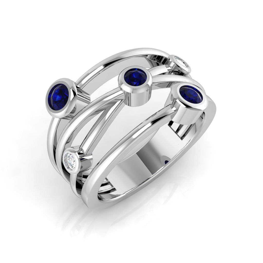 Blue Sapphire Bubble Ring with Round Diamonds | Multi Stone Ring | UK Hallmarked