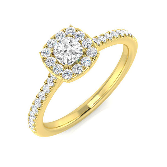 Natural Cushion Cut Diamond Halo Engagement Ring
