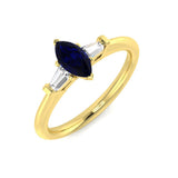 Marquise Blue Sapphire Ring with Baguette Diamonds Trilogy Design | Gold & Platinum