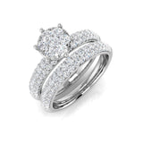 Natural Round Cut Diamond Solitaire Bridal Set Cluster Ring.