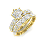 Natural Round Cut Diamond Solitaire Bridal Set Cluster Ring.