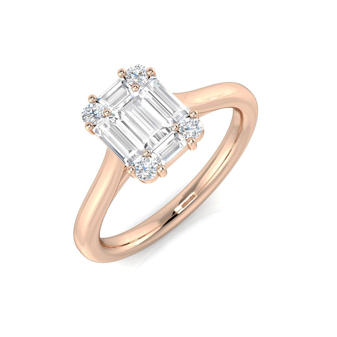 Baguette & Round Cut Diamond Halo Sytle Engagement Ring | 0.33ct