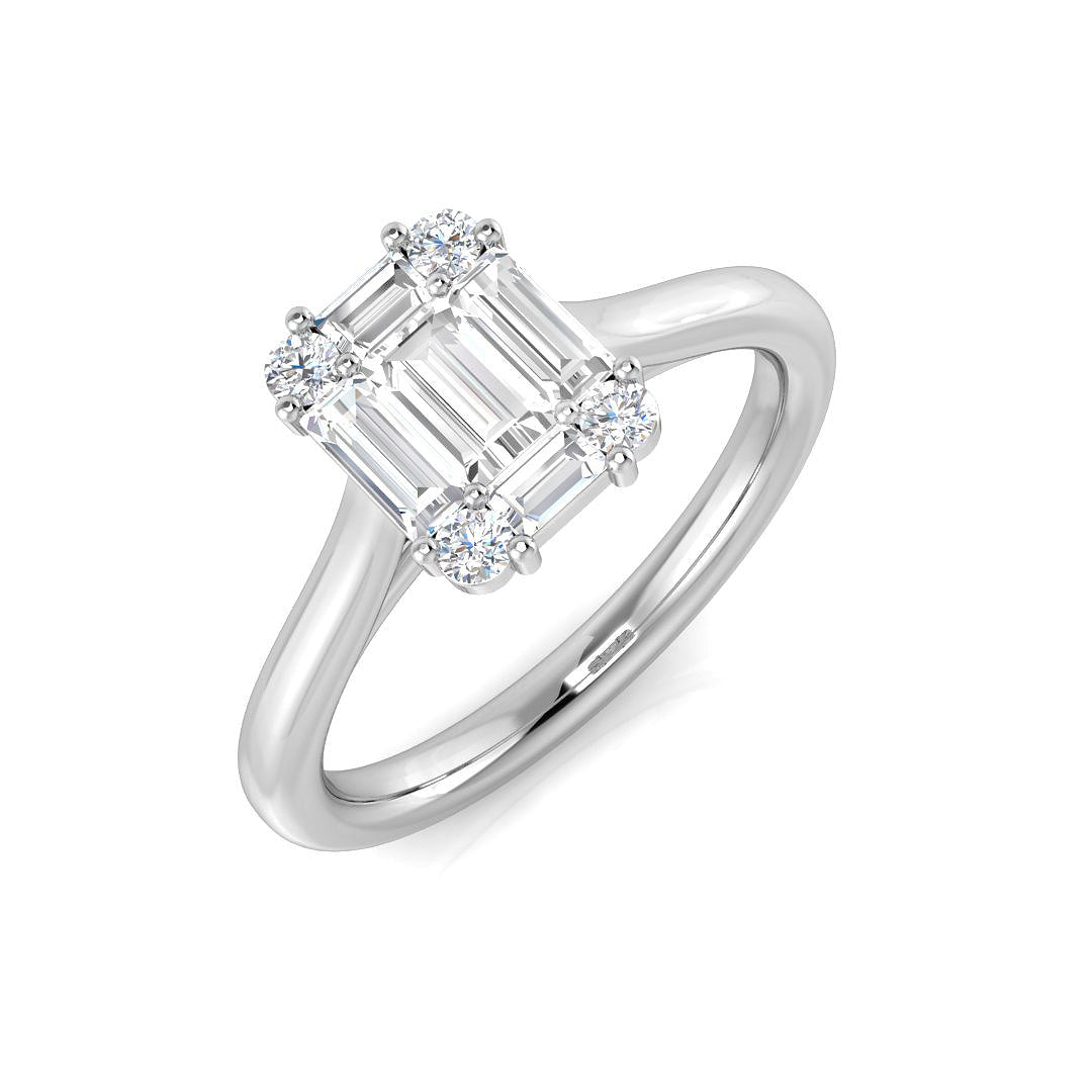 Baguette & Round Cut Diamond Halo Sytle Engagement Ring | 0.33ct