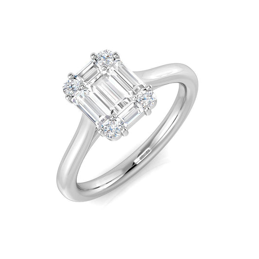 Baguette & Round Cut Diamond Halo Sytle Engagement Ring | 0.33ct